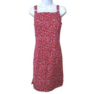Vintage 90s Floral Jumper Dress Womens Small Red Ditsy Floral Sundress Pinafore